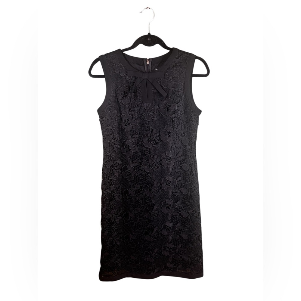 Karl Lagerfeld Paris black bow midi shift lace dress quiet luxury minimalist 2